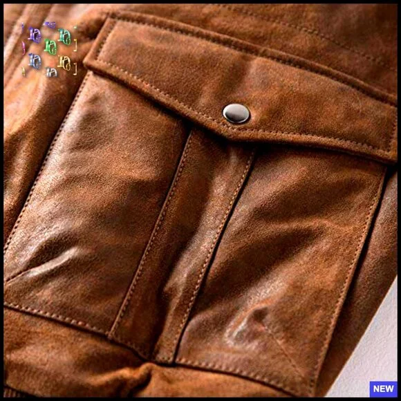 Vintage Leather Bomber Jacket Aviator Style Removable Fur Collar Loose Fit